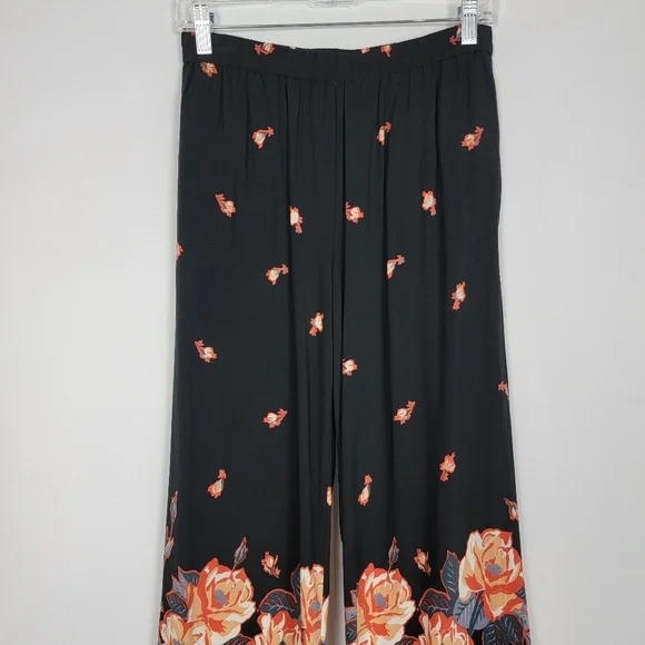 Anthropologie Ett Twa Black Floral Cropped Wide Leg Pants Womens Size XS Petite - Picture 5 of 16